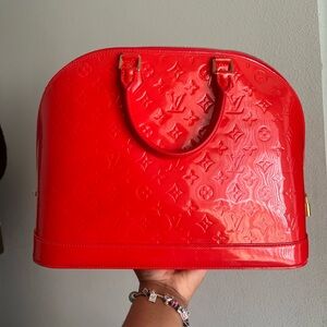 100% Authentic Louis Vuitton Red Alma GM Patent Leather Handbag